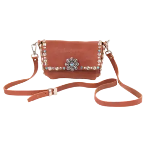 borsa Miki flora in cuoio e borchiata con turchesi