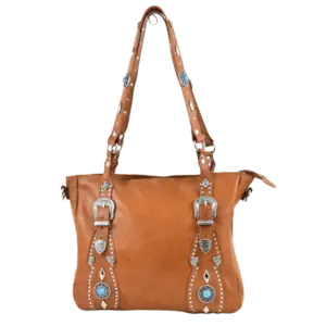 Borsa Tulsa in pelle e borchiata con turchesi