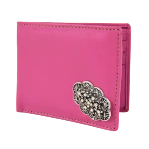 Portafoglio Aurora in pelle rosa borchiato con strass