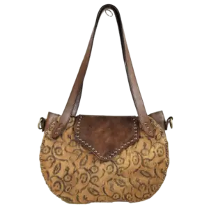 Borsa Fiorenza rotonda in cuoio e cavallino