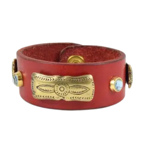 Bracciale Rise in cuoio rosso e strass