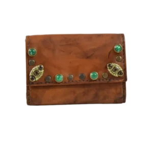 Portafoglio minidouble terra in pelle e borchiato con strass e simil pietre
