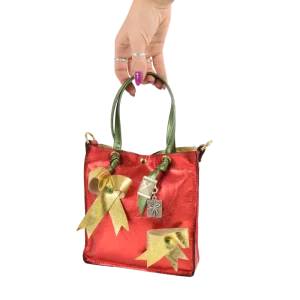 Borsa pacco regalo natalizio in pelle laminata