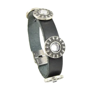 Bracciale in cuoio con strass bianchi