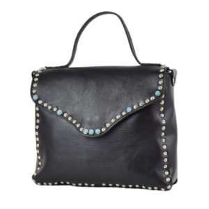Borsa in cuoio nero di piccole dimensioni con borchie turchesi