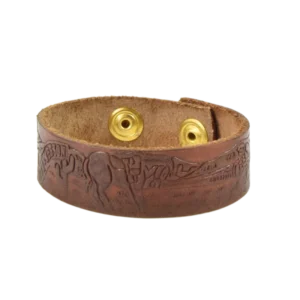 bracciale in cuoio marrone stampato a fuoco con motivi western