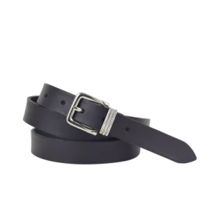 Cintura in cuoio nero elegante con fibbia e passanti abbinati in color argento
