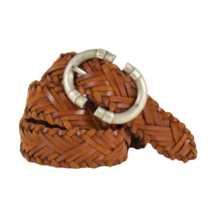 cintura in pelle e camoscio intrecciata color cognac