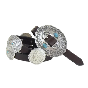 Cintura in cuoio con borchie in stile gipsy e fibbia western